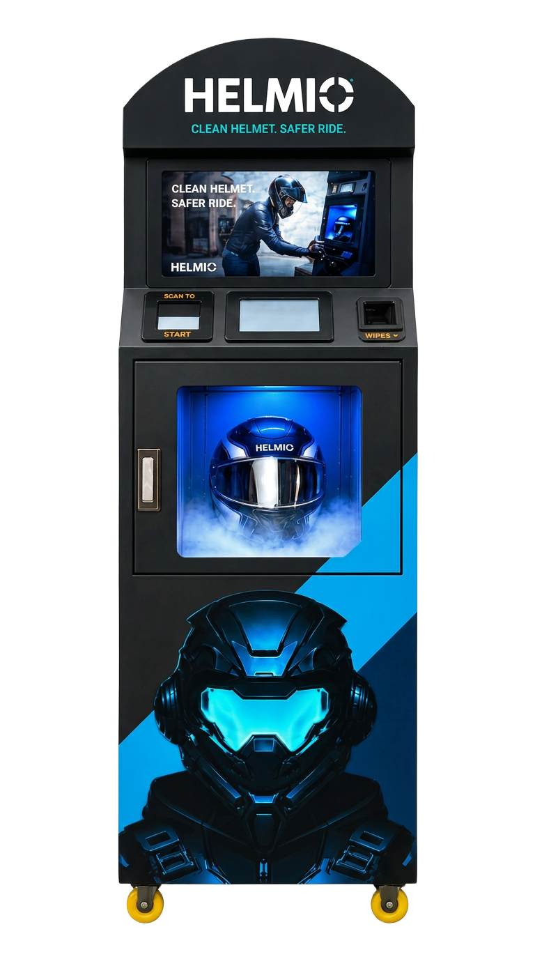 Helmio automated helmet sanitizing pod, 360-degree view